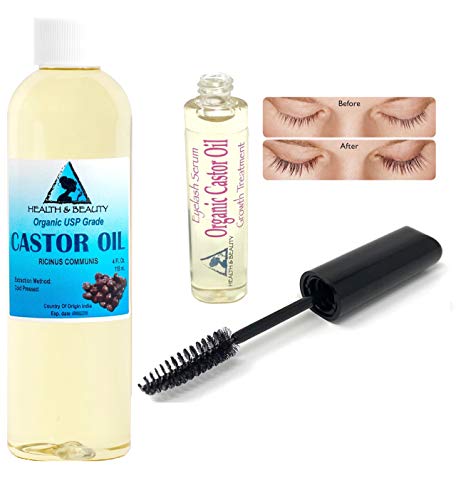 Castor Oil Organic 4 oz + Stimulate Eyelash Growth Serum Treatment in Mascara Tube USP Grade Cold Pressed Hexane Free Premium Pure - Thumbnail 4
