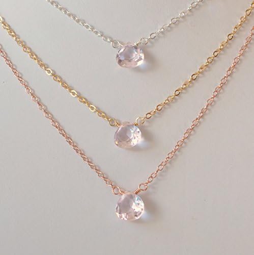 Morganite Quartz Necklace in Gold Sterling Silver or Rose Gold