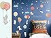 Colourful Children's Cartoon Fantasy Hot Air Balloon Cute Rabbit Wall Decals Stickers Kids Colorful Cartoon Removable Wall Stickers for Kids Nursery Bedroom Living Room