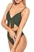 LEISUP Solid Army Green One Piece Plus Size Spaghetti Strap High Leg Thong Swimsuit