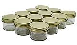 North Mountain Supply 4 Ounce Regular Mouth Mason Canning Jars - With Gold Safety Button Lids - Case of 12