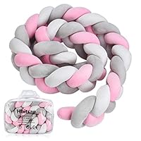 Baby Braided Crib Bumper Knotted Plush Protective Decorative Nursery Gift Pillow for Newborns Bed Sleep Bumper Safe forToddler/Newborn (78.7 inch 2m,White+Grey+Pink）