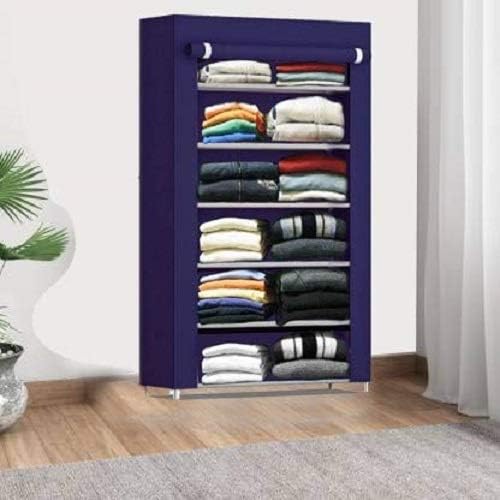 Keekos Collapsible Wardrobe Organizer, Storage Rack for Kids and Women, Clothes Cabinet, Shoe Rack, Bedroom Organiser with 6 Layer_Navy