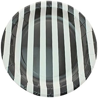 Youmewell Disposable Round Paper Party Plates Black Striped 9 Inch 24 Count