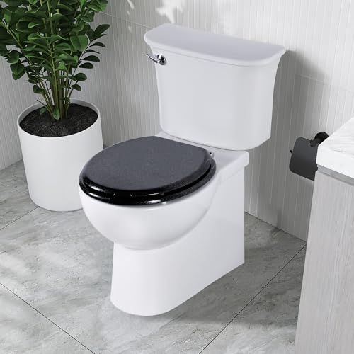 Angel Shield Glitter Toilet Seat Molded Wood Toilet Seat, Quiet Close with Quick Release Adjustable Hinges 45x37cm Oval, Fits EU Bottom-Mount Toilets (Black Glitter)