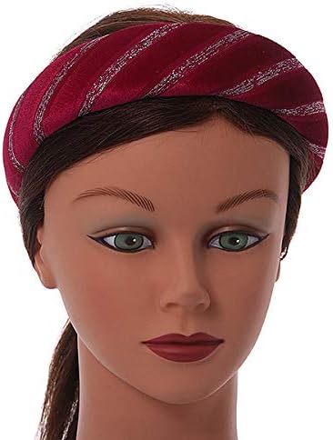 Retro Thicken Padded Velvet Glitter Stripes Wide Chunky Hair Band/Headband/Alice Band in Fuchsia - Image 3