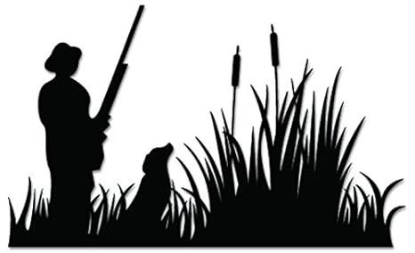 Duck Hunting Hunter Dog Vinyl Decal Sticker For Vehicle Car Truck Window Bumper Wall Decor 15 Inch 38 Cm Wide Gloss White Color