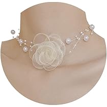 ★HAS★ HSU021 Floral pearl choker necklace Amazon.com: Boho Flower Pearl Choker Necklace for Floral