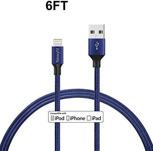 Lightning Cable, Newyht 6 Feet Charge Cable Nylon Braided USB Charging and Syncing Cord Compatible with iPhone X/8/8 Plus/7/7 Plus/6S/6S Plus/5/5S/5C/SE/iPad, etc (Blue)