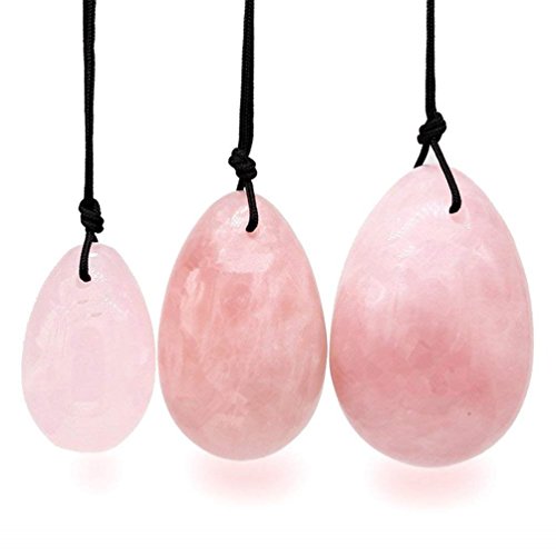 Cozhomtek 3Piece Yoni Eggs Jade Eggs Natural Massage Stone Yoga Eggs Stone Ball Healing Chakra Stone for Pelvic Floor PC Muscles do Exercise Women Exercise (#1-Rose Quartz) — image 1