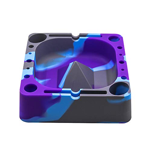 VEEAPE Silicone Ashtray, Pyramid Tap Tray with Compartments for Holding Coils, Lighters, Pens, Papers, and More (Grey/Purple/Blue) - Thumbnail 3