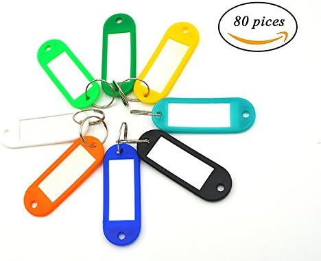 Aobear 80 Pcs Multiple colors Key ID Label Luggage Label with ring keyring