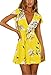 Vaniglia Siyinfushi Women Floral Print Sleeve Sexy Deep V-Neck Tunic Top Casual Mini Dress (X1-1801-Huang-L)