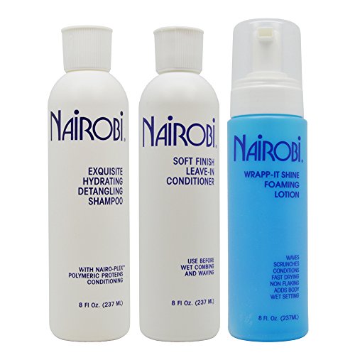 Nairobi Exquisite Hydrating Detangling Shampoo, Soft Finish Leave-in Conditioner, Wrapp-it Shine Foaming Lotion 8oz "SET"