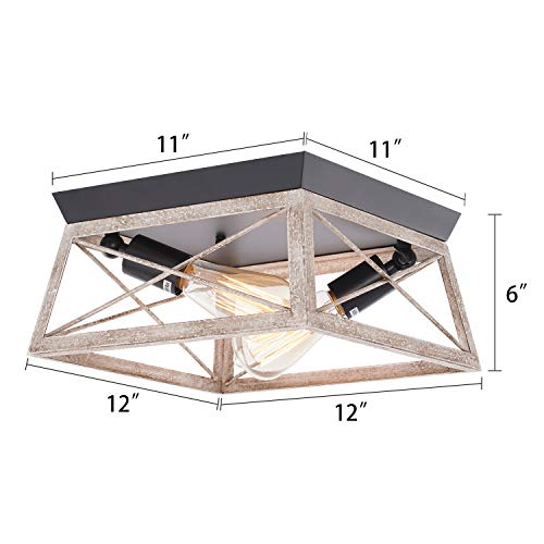 HMVPL Close to Ceiling Light, Farmhouse Flush Mount Lighting Fixtures Industrial Ceiling Lamp 2-Light for Bedroom Kitchen Island Dining Room Foyer Hallway