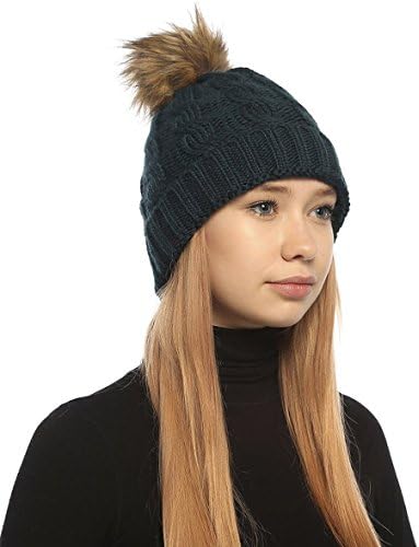 SOFT GRIP Women Cable Knit Slouchy Thick Winter Hat Beanie Pom Pom (Green)