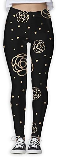 Womens Golden Camellia Flowers New Fashion Workout Leggings Casual Tie Waist Yoga Workout Legging Pants Personalized Casual Pants For Women Home & Outdoor