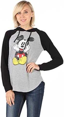 Disney Vintage Mickey Mouse Women's Pullover Hoodie (LARGE, GREYBLACK)