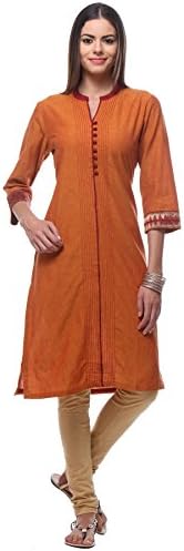 In-Sattva Women's Indian Classic Kurta Tunic with Button Detailing; Burnt Orange; MD