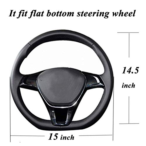 image for ZATOOTO Flat Bottom Steering Wheel Cover - Black Red Leather D Shaped 