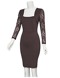 Tom's Ware - Vestido al cuerpo con cierre, de media pierna con manga larga y encaje, elegante, para mujer