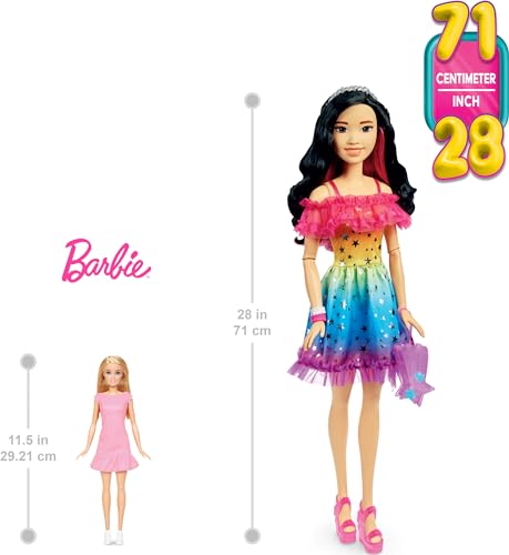 Barbie Large Doll with Black Hair, 28 Inches Tall, Rainbow Dress and
