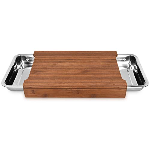 Navaris Cutting Board with Trays Wood Chopping Board for Kitchen with