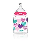 NUK 78870 Hearts and Elephants Baby Bottle with Perfect Fit Nipple, 5 Ounces, 1 Pack, Assorted Colors