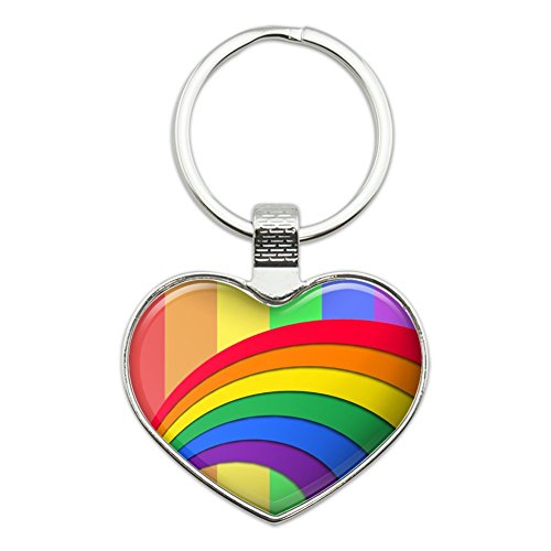 Double Rainbow Pride Arc Heart Love Metal Keychain Key Chain Ring