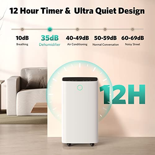 FREE VILLAGE Dehumidifier, 24 Pints Dehumidifier for Home Space Up to 1500 Sq. Ft, with Drain Hose, Auto Drainage, 0.53Gal Water Tank, 12 Hr Timer, Washable Filter, Dehumidifier for Basement, Bathroom