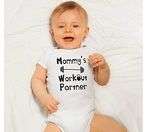 Reaxion Aiden's Corner - Mommy's or Daddy's Workout Partner Bodysuits - Funny Baby Boy & Girl Clothes (0-3 Months, Mom_Carolina)