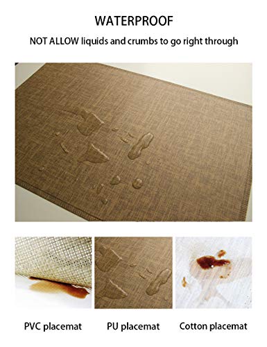 Alpiriral Dining PlaceMats Heat Resistant PlaceMats Easy to Wipe Off Scrub Vinyl Place Mats Washable Table Mats Protect A Table from Messes & with A Nice Looking (Imitation Linen-Brown, Set of 6) - Thumbnail 3