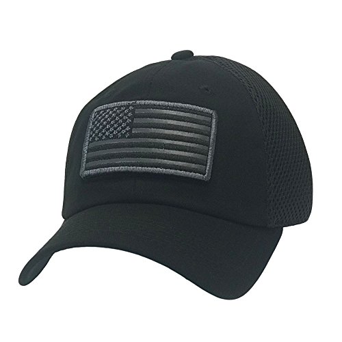 The Hat Jungle USA American Flag Patch Tactical Hat Mesh Back Adjustable Baseball Cap,Black