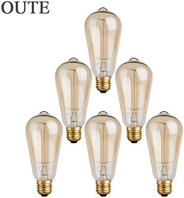 OUTE Vintage Edison Bulb,Antique Bulb,Edison bulb,Dimmable 60W 110V Squirrel Cage ST64,Clear,E26,2200K,Warm White,Packed In 6pcs