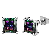 HZSIKAO White Gold Plated Stud Earrings, Beautiful 3A Colorful Zircon Stud Earrings Women Girls