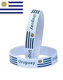 VEWCK Flag Silicone Bracelet Classic Bangle Letter pattern 40 countries 2-Pack (Uruguay-White)