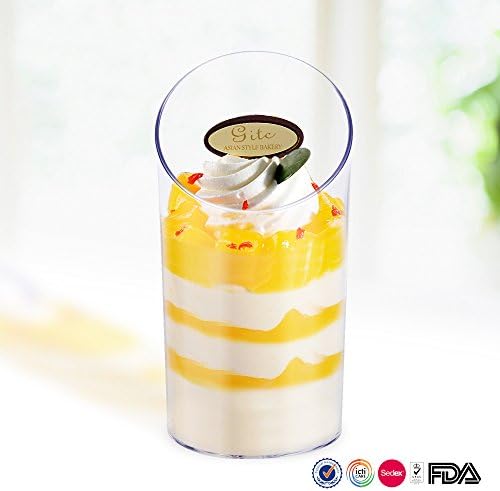 KIW 24 Pcs/set Elegant Clear Slanted Cylinder Mini Dessert Appetizer Cup 2.5oz Plastic Tasting / Sample Shot Glasses Parfait Glass / Souffle Jello Tumbler Cups
