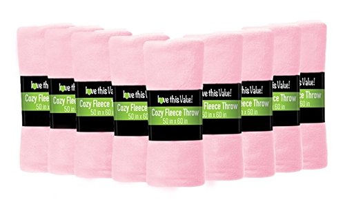 12 Pack Wholesale Soft Comfy Fleece Blankets - 60" x 50" Cozy Throw Blankets (Pink)