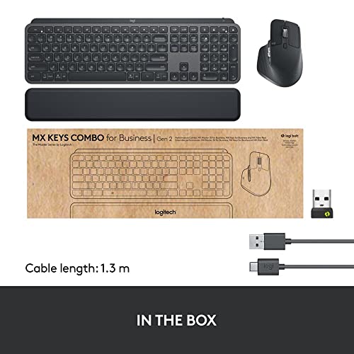 Logitech MX Keys Combo for Business | Gen 2, Full Size Wireless Keyboard and Wireless Mouse, with Keyboard Palm Rest, Bluetooth, Logi Bolt, Quiet Clicks, Windows/Mac/Chrome/Linux - Graphite