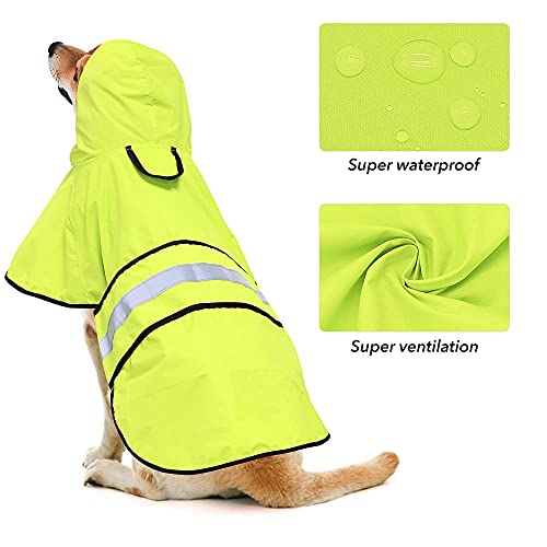 Ezierfy Waterproof Reflective Dog Raincoat- Adjustable Pet Jacket, Lightweight Dog Hooded Slicker Poncho for Small to X- Large Dogs and Puppies (Neon Green, X-Large)