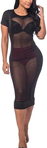 Womens Dress,kaifongfu Sexy Mesh Splicing Dress Bodycon Camouflage Gauze See-Through Sheer Dress Evening Dress (M, Black)