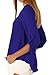OMZIN Women V-Neck Chiffon Shirts Cuffed Sleeve Summer Tops For Lady Blue XL