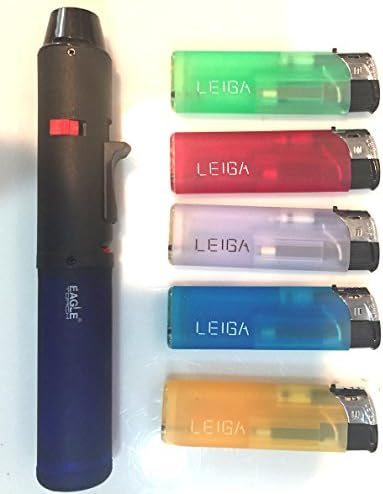 Eagle Pen Torch Lighter, With Butane + Free 5pc's WINDPROOF Lighter , Jumbo 7" Tall, Multi Purpose, Cooking, Welding, Single Flame, Fishing, Hunting (1)