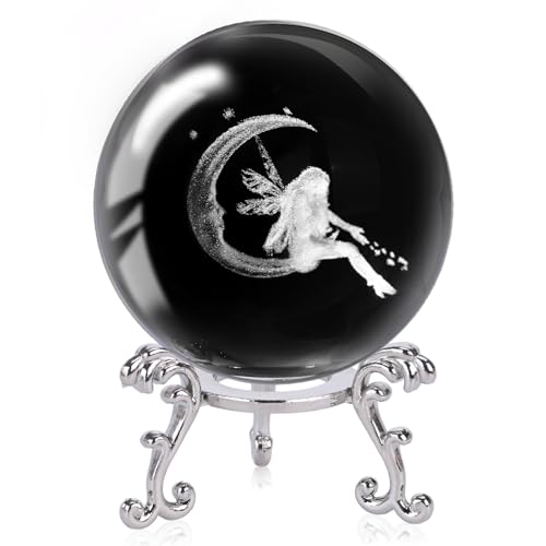 FUTUREPLUSX Crystal Ball with Stand, 3D Laser Crystal Ball Moon Fairy Glass Sphere for Birthady Gift Home Weeding Decor Crafts