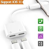 2-in-1 Lightning Splitter Adapter for iPhone 7 / 8 / X / 7 plus / 8 plus, Double lightning ports for dual Lightning Headphone Audio and Charge Adapter. (Compatible IOS 10.3, IOS 11 and Later)-White