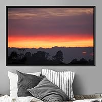 Framed Canvas Wall Art Orange Sunset Abstract Aerial Colorful Digital Art Landscape Minimalist Mountain Top Multicolor - 16x24 inches