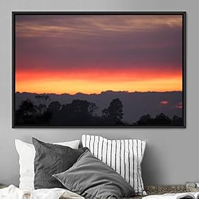 signwin Framed Canvas Wall Art Orange Sunset Abstract...