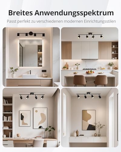 Gr4tec Ceiling Spotlight Black 4 Bulbs Modern Ceiling Light Spotlight Swivelling Metal Ceiling Light Spotlights GU10 Kitchen Lamp Ceiling Spot for Hallway Office Bedroom (Bulb Not Included)