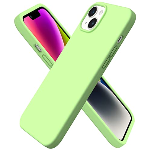 ORNARTO Compatible with iPhone 14 Plus Case 6.7, Slim Liquid Silicone 3 Layers Full Covered Soft Gel Rubber Phone Case Protective Cover 6.7 Inch-Pastel Green