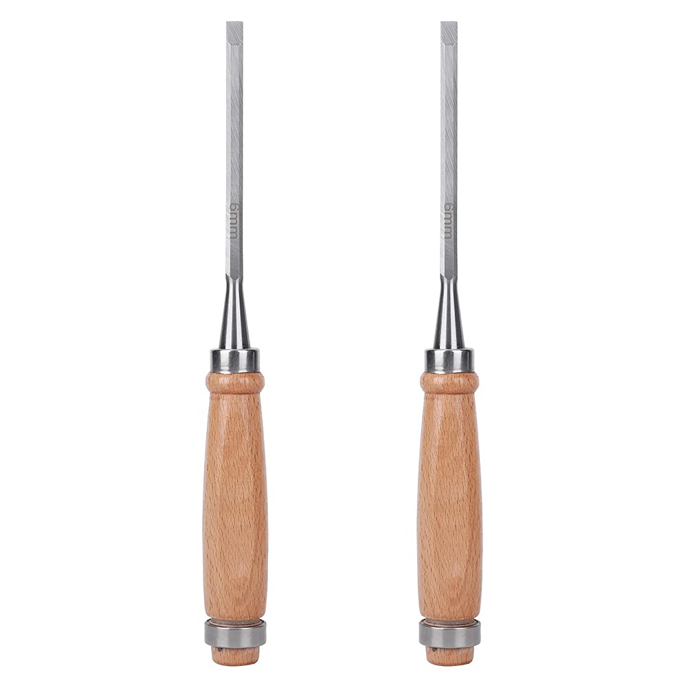 ViaGasaFamido 2PCS Wood Chisel Tool, Cr-V 6mm Flat Chisel Carpentry Tools, Chrome Vanadium Alloy Steel Woodworking Tools with Wooden Handle,Woodworking Chisel